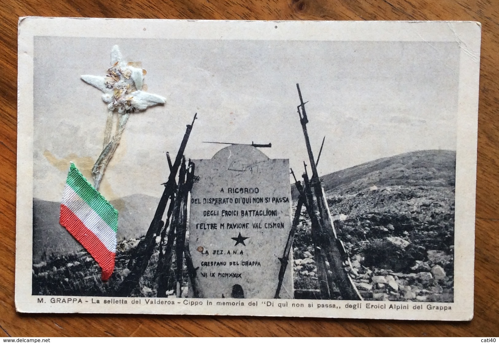 CARTOLINA CON STELLA ALPINA E TRICOLORE  ASS.NAZ.ALPINI CRESPANO DEL GRAPPA A  RICORDO "di Qui Non Si Passa" - War 1914-18