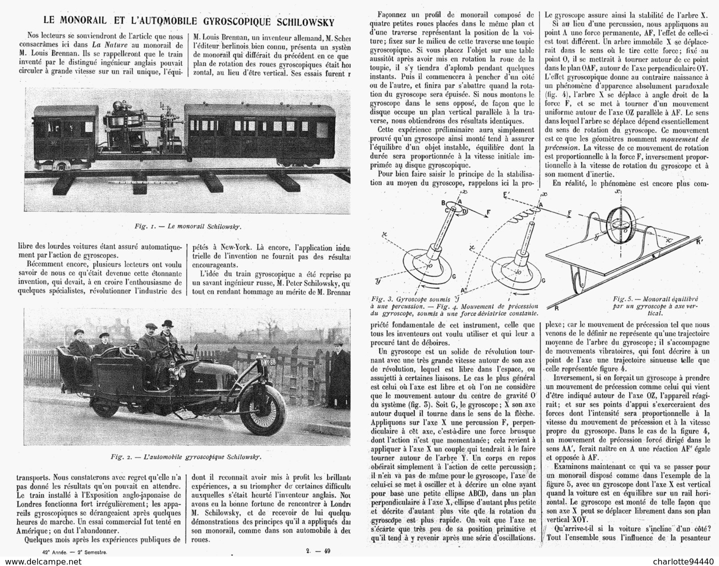 LE MONORAIL Et L'AUTOMOBILE GYROSCOPIQUE " SCHILOWSKY "   1914 - Autres & Non Classés