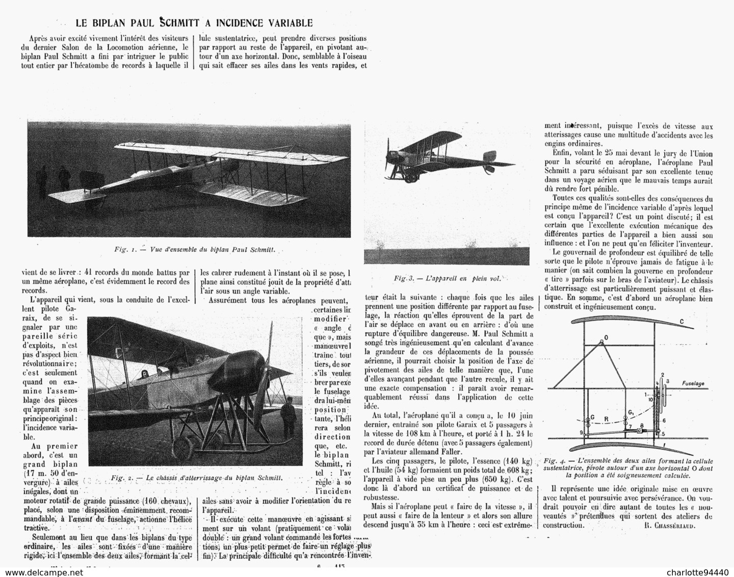 LE BIPLAN  " PAUL SCHMITT  " à INCIDENCE VARIABLE  1914 - Autres & Non Classés