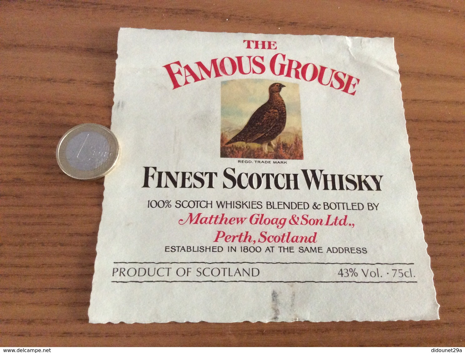 Etiquette Ecosse Type 1 «FINEST SCOTCH WHISKY - THE FAMOUS GROUSE - Matthew Gloag & Son - Perth» (oiseau) - Whisky