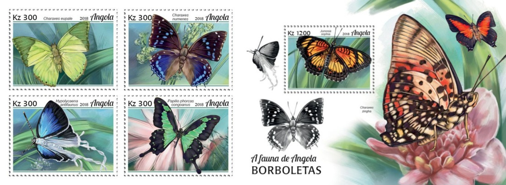 Z08 ANG18110ab ANGOLA 2018 Butterflies Set Of 4 Stamps MNH ** Postfrisch - Angola