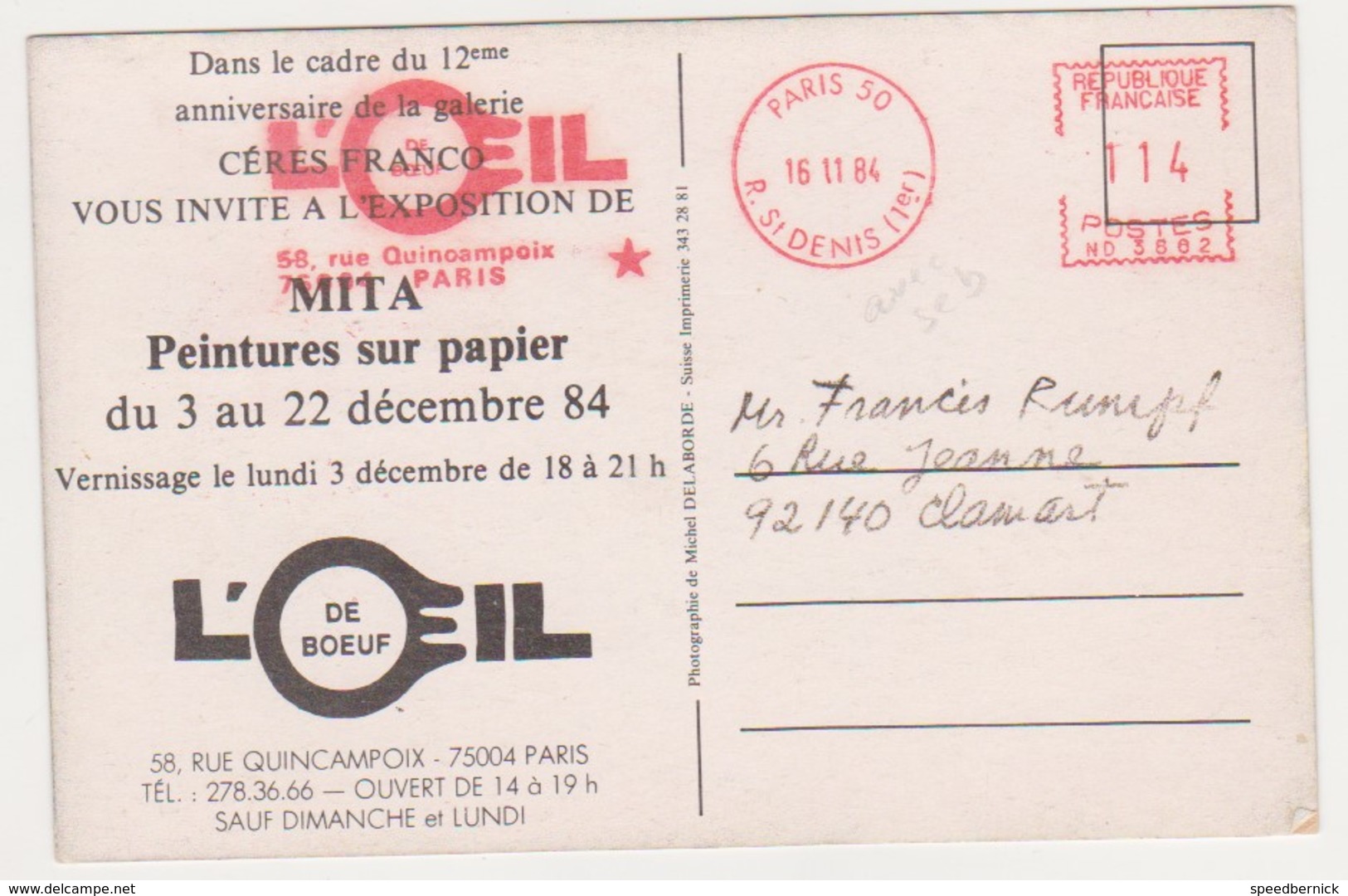 26532 CP Oeil Boeuf - MITA Peintures Papier Galerie Ceres Franco - 58 Rue Quincampoix Paris 1984 -vigne Raisin Vendange - Peintures & Tableaux