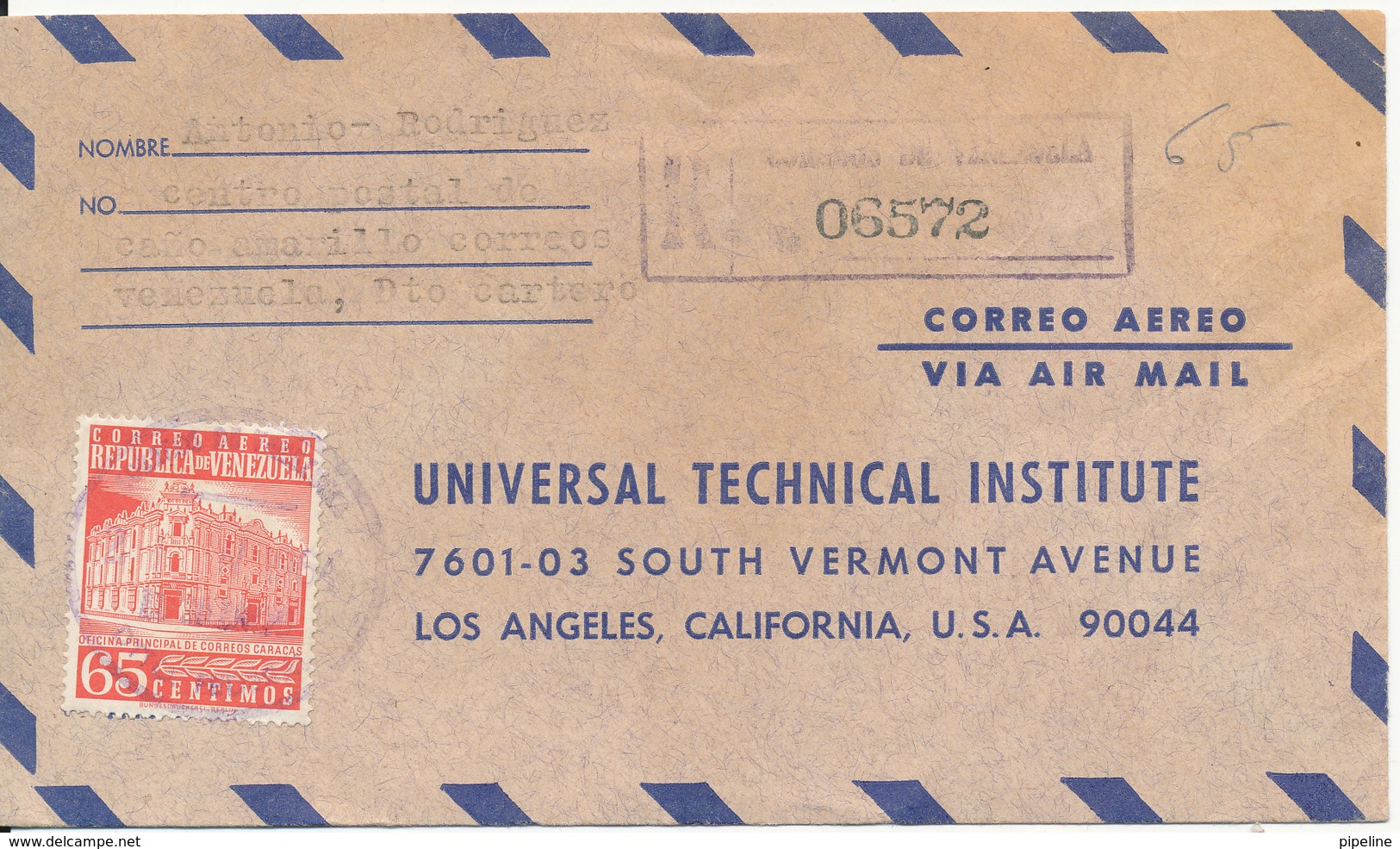 Venezuela Registered Air Mail Cover Sent To USA 1964 Single Franked - Venezuela