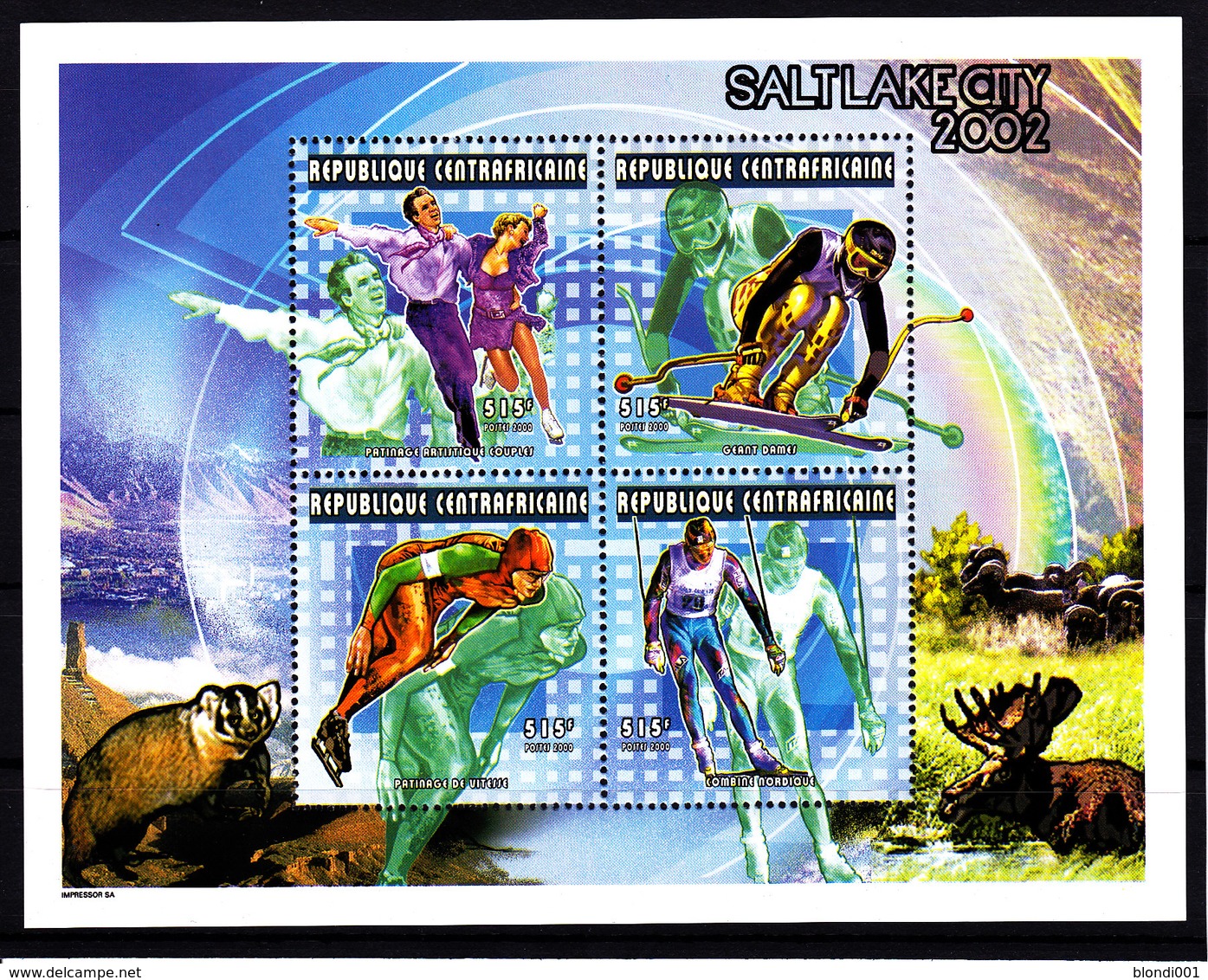 Olympics 2002 - Figure Skate - C.-AFRICA - Sheet MNH - Winter 2002: Salt Lake City