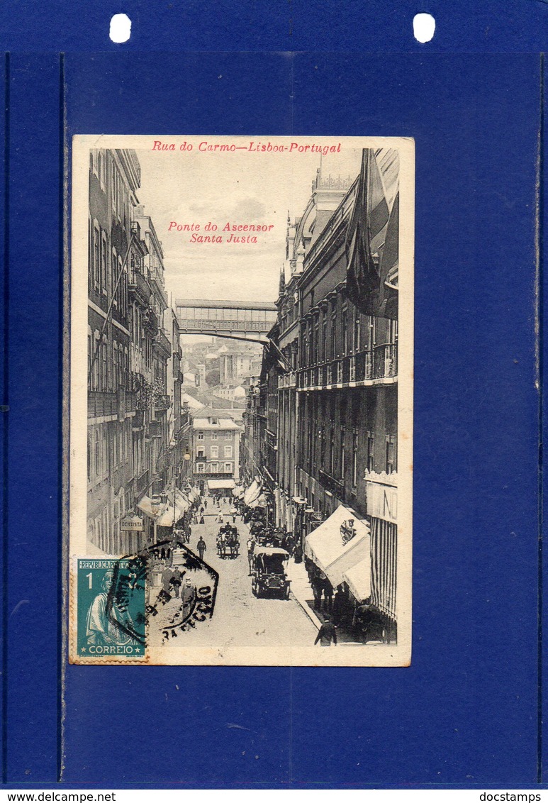 ##(ROYBOX1)-Postcards- Portugal - Lisboa -  Rua Do Carmo-Ponte Do Ascensor Santa Justa - Used 1913 - Lisboa