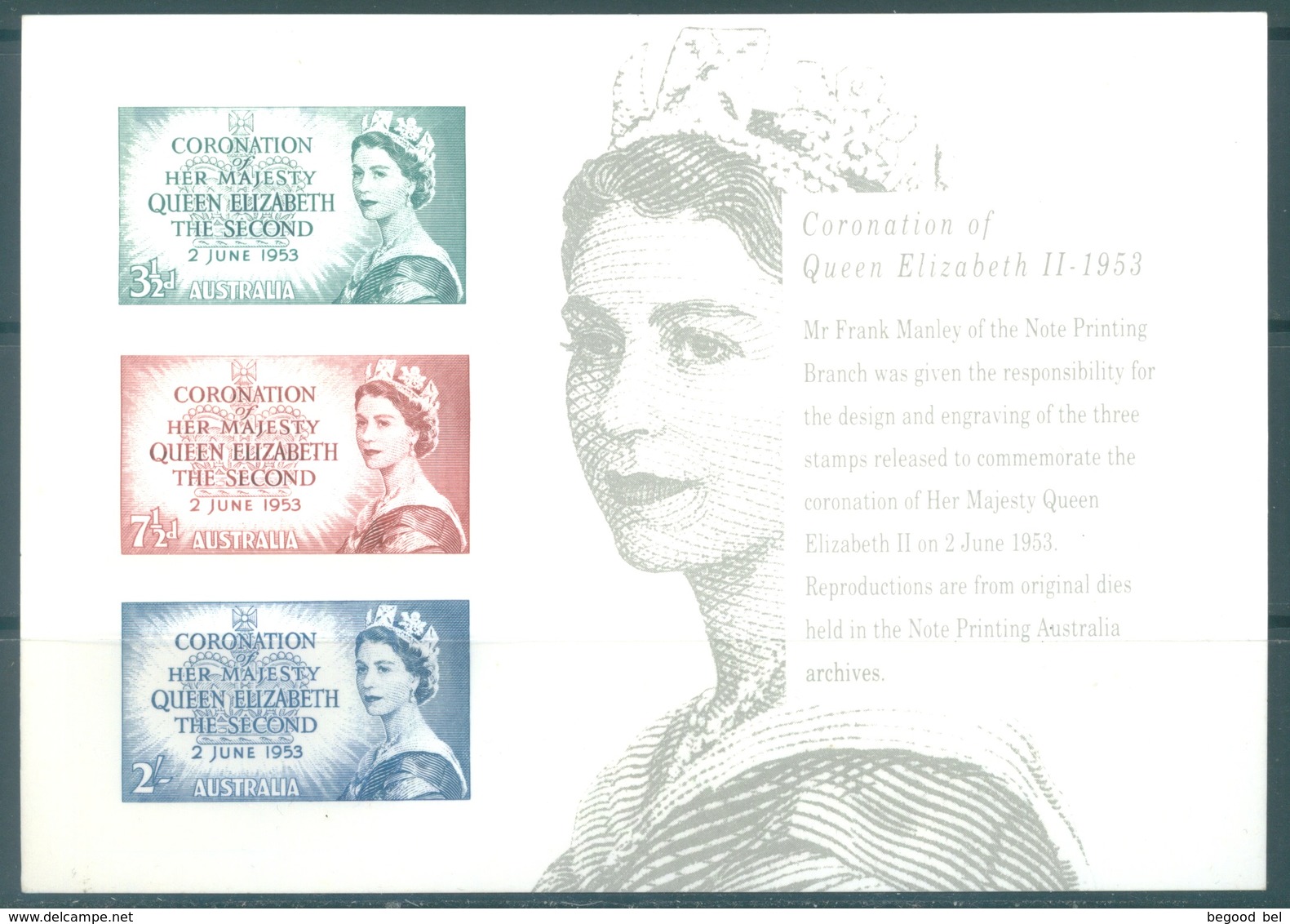 AUSTRALIA - MNH/** - REPLICA CARD # 27 CORONATION OF QUEEN ELIZABETH II 1963 - Lot 18808 - Prove & Ristampe