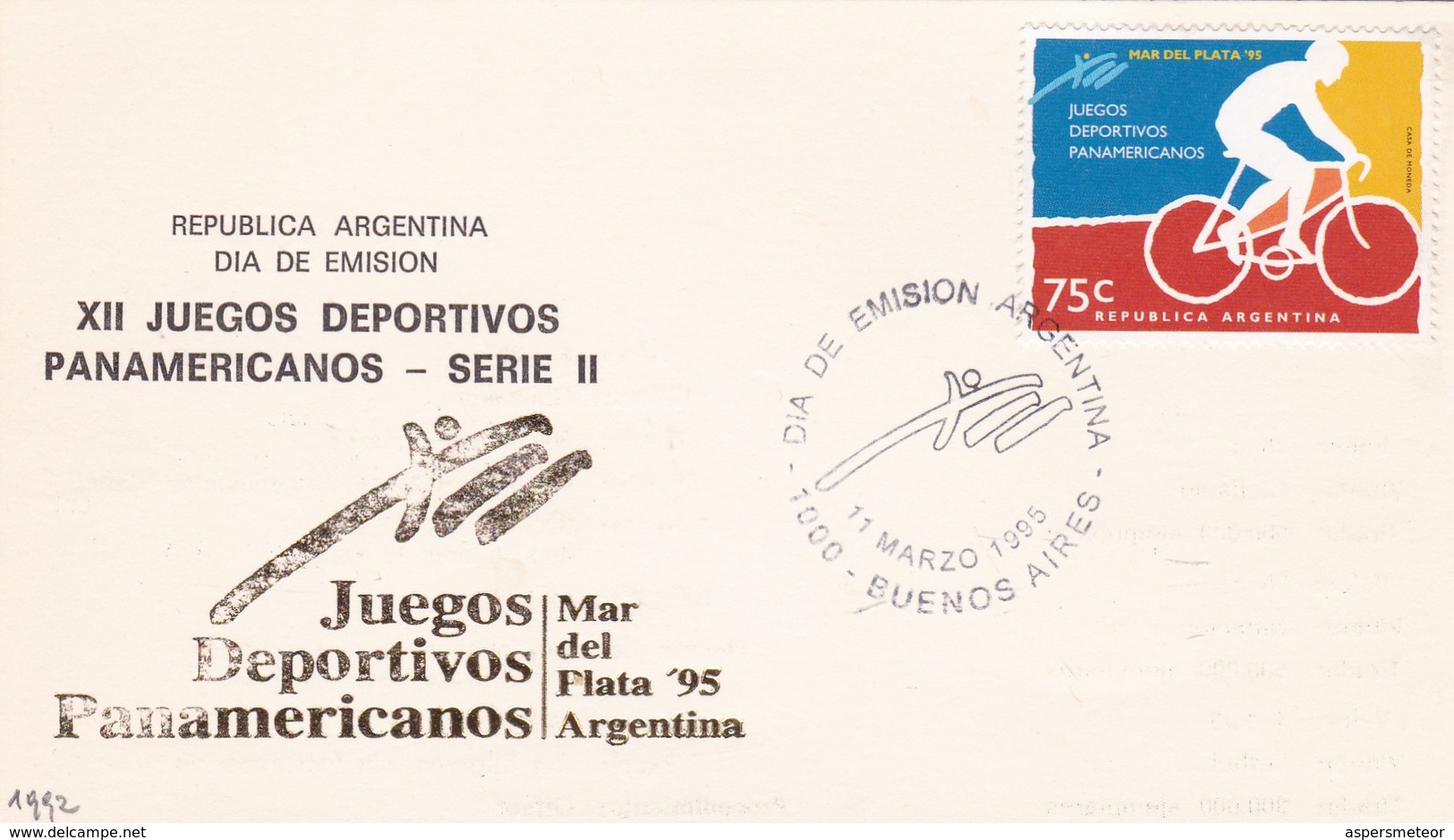 XII JUEGOS DEPORTIVOS PANAMERICANOS. MAR DEL PLATA 95. FDC 1995 BUENOS AIRES, ARGENTINA - BLEUP - Wielrennen