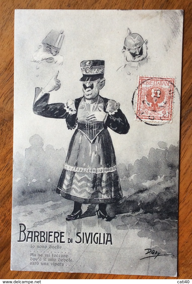 BARBIERE DI SIVIGLIA CARTOLINA SATIRICA VIAGGIATA  NEL 1915 - Guerra 1914-18