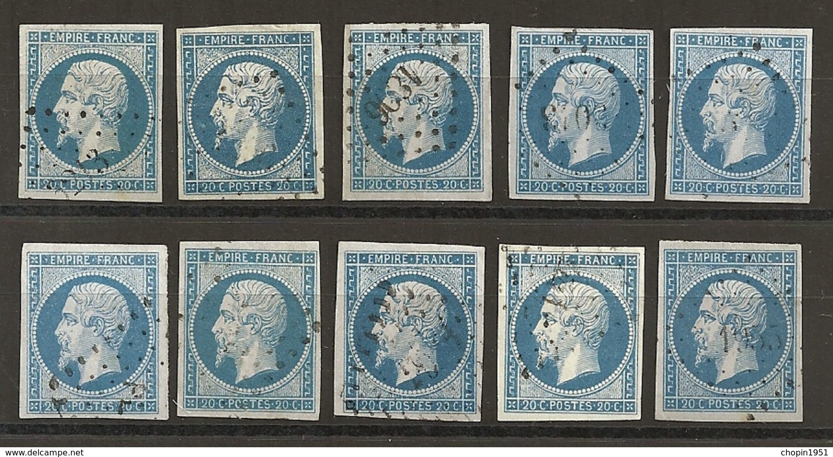 FRANCE - N° 14A - 20 CENTIMES BLEU Oblitérés - 10 Exemplaires Choisis - 1853-1860 Napoléon III