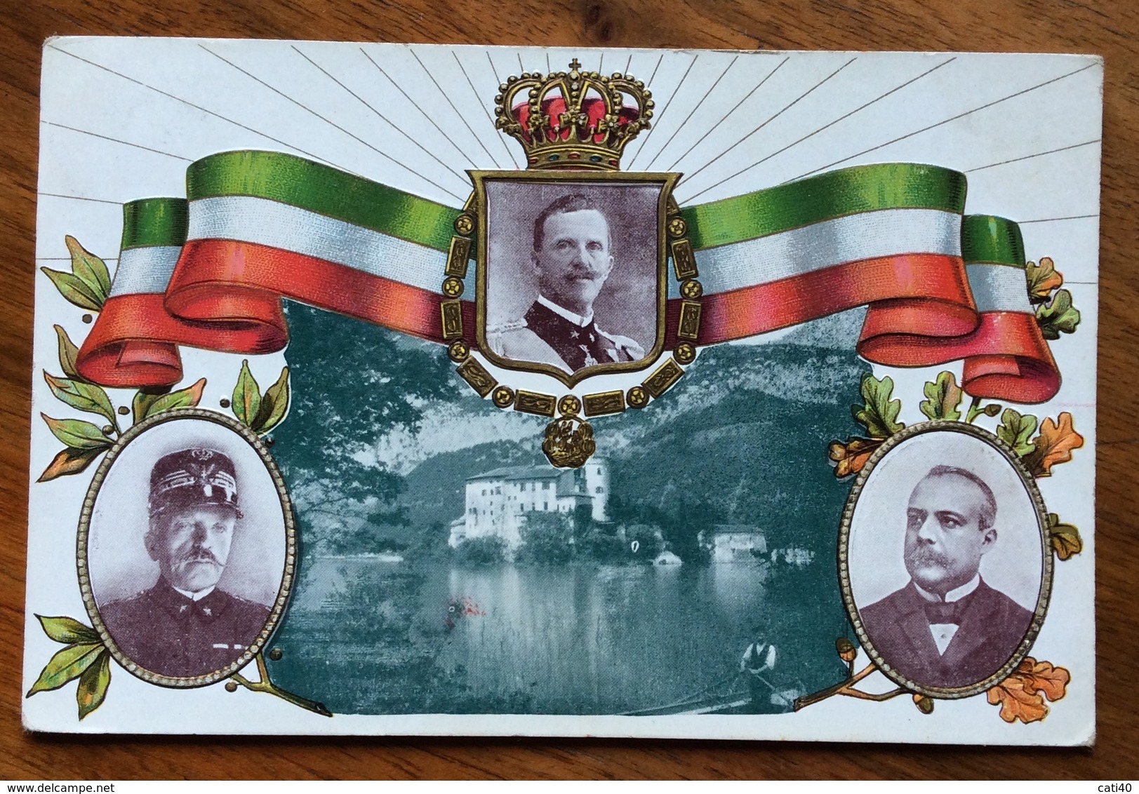 TRENTO CASTEL TOBINO COL LAGO  CARTOLINA CON IL RE , SALANDRA , ZUPELLI E IL  TRICOLORE VIAGGIATA NEL 1915 - Guerra 1914-18