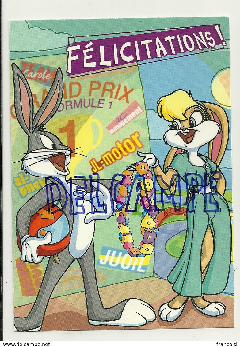 Looney Tunes. Félicitations! Bugs Bunny Reçoit Le Premier Prix De Formule Un. Titi Au Verso. Warner Bros - Autres & Non Classés