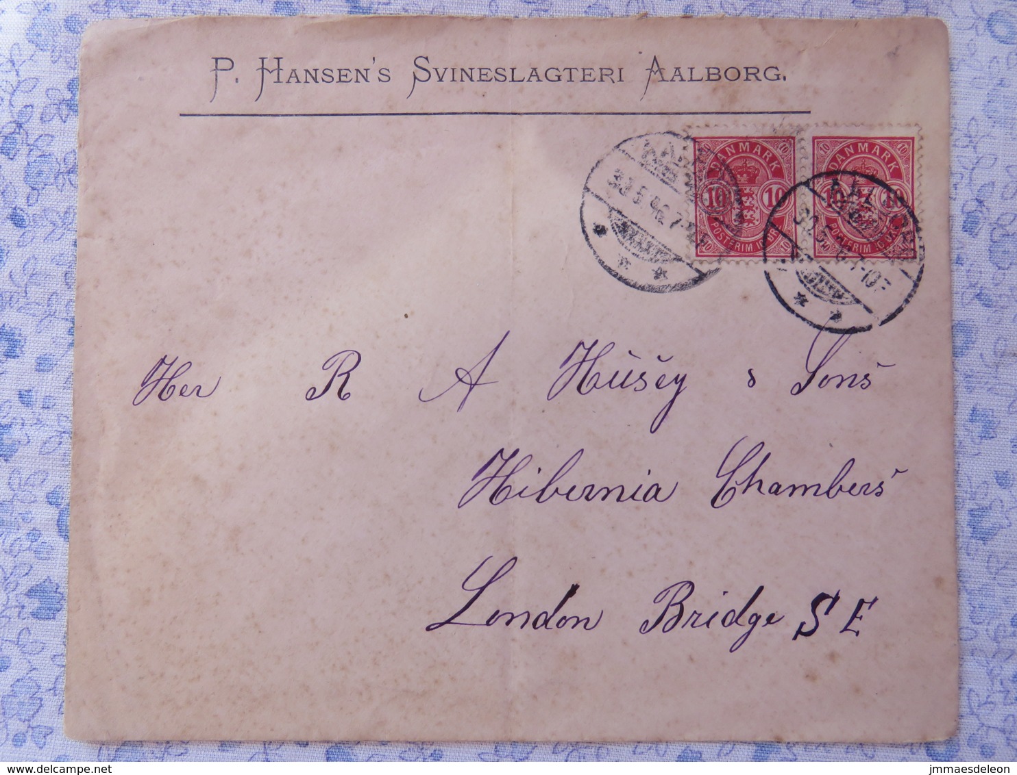 Denmark 1896 Cover Aalborg To London Bridge - Arms Lions - Lettres & Documents