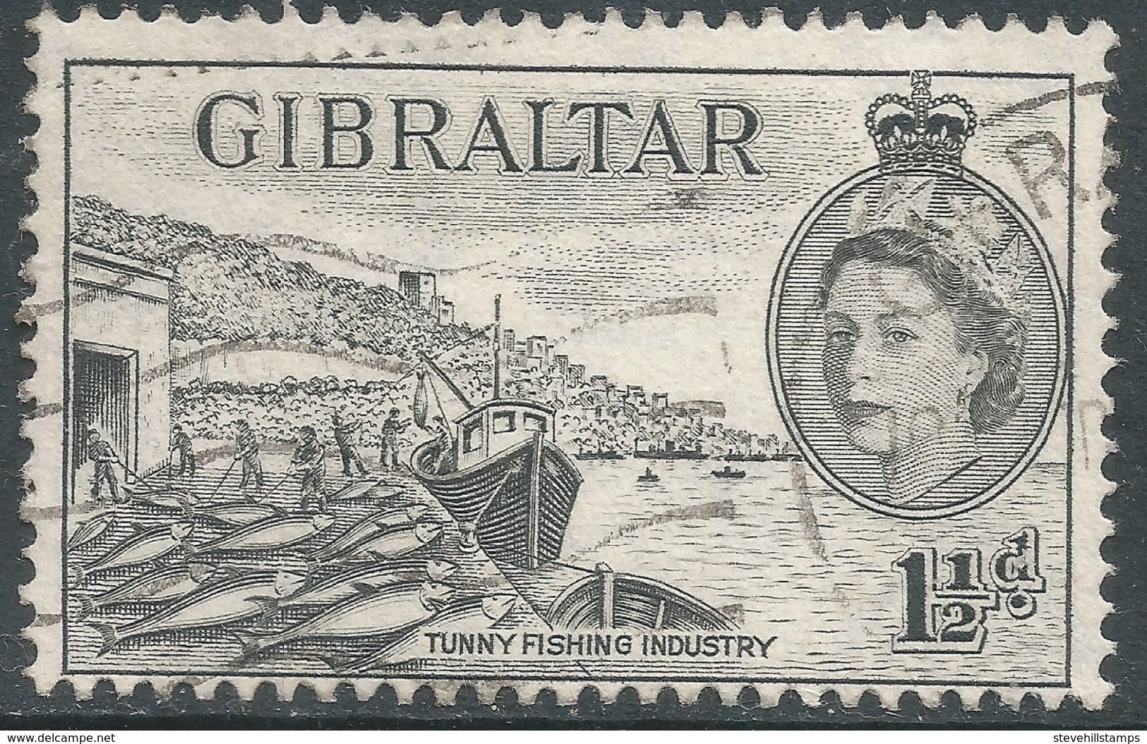 Gibraltar. 1953-59 QEII. 1½d Used. SG147 - Gibraltar