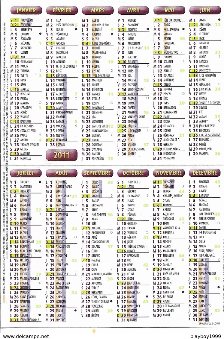 Calendriers De Poche 2011 - Plante ( Bouillon Blanc ) ( Verbascum Thapsus ) Pharmacie BOLL 68120 PFASTATT - - Klein Formaat: 2001-...