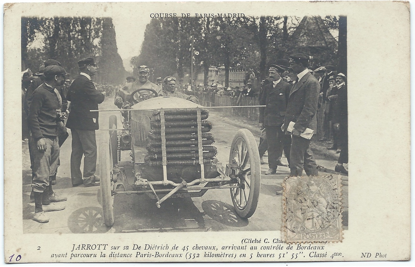 JARROTT Sur Sa De Diétrich De 45 Cv - Gros Plan - Grand Prix PARIS-MADRID 1903 - Classé 4ème - Autres & Non Classés