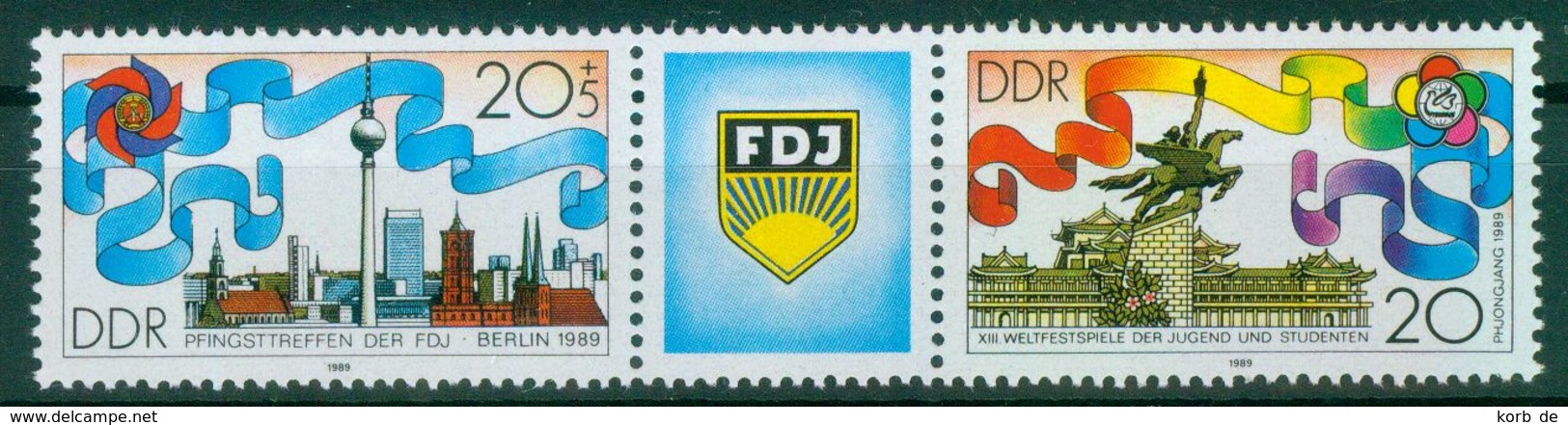 DDR 1989 / MiNr.   3248 – 3249   Dreierstreifen    ** / MNH   (o4046) - Nuevos