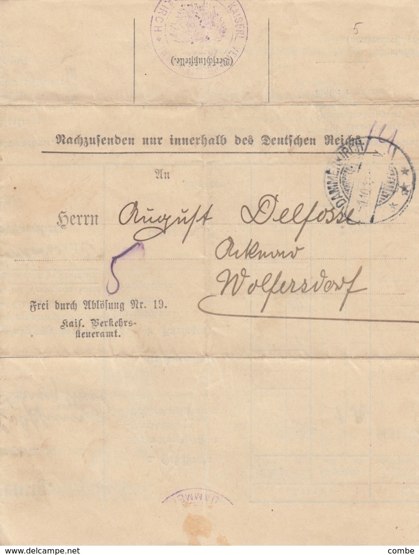 DOCUMENT. GERMANY. 1 10 1912. ZAHLUNGSAUFFORDERUNG, REQUEST FOR PAYMENT,  DAMMERKIRCH    5 /  2 - Sonstige & Ohne Zuordnung