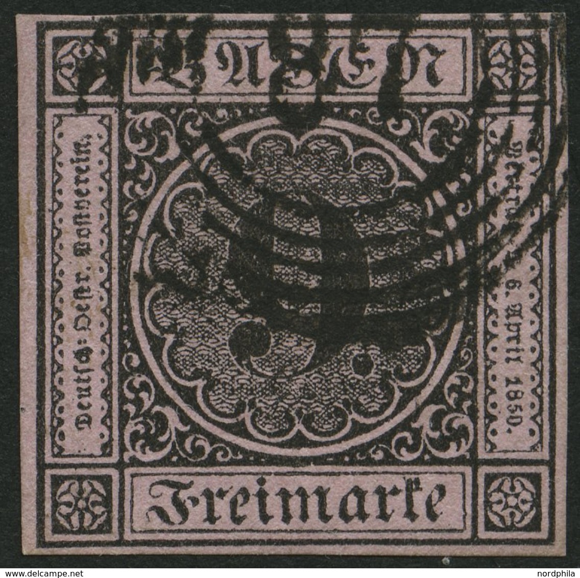 BADEN 4b O, 1851, 9 Kr. Schwarz Auf Rötlichkarmin, Nummernstempel 87, Allseits Breitrandig, Pracht - Other & Unclassified
