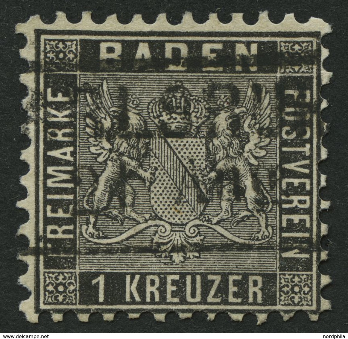 BADEN 13a O, 1862, 1 Kr. Schwarz, Kaum Sichtbare Bugspur Sonst Pracht, Mi. 120.- - Autres & Non Classés