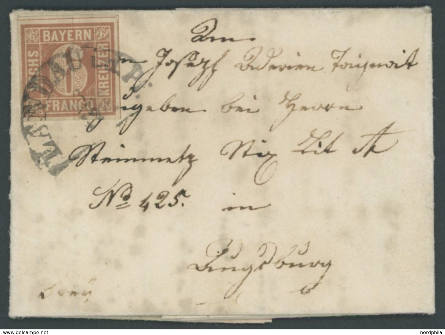 BAYERN 4IA BRIEF, 1849, 6 Kr. Dunkelbraunorange, Type I, Ausgefüllte Ecken Mit Segmentstempel LANDAU In Der Pfalz, Auf K - Other & Unclassified