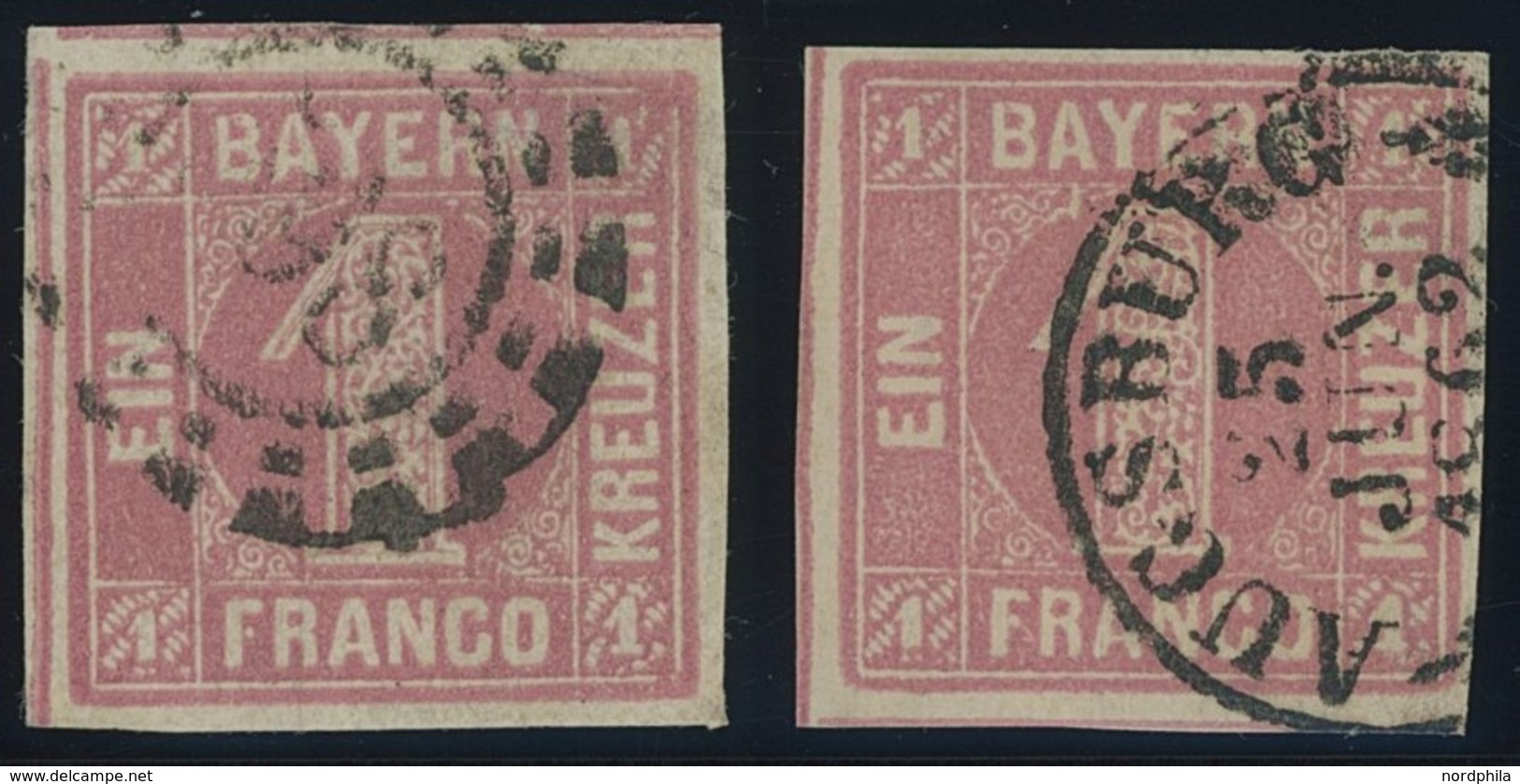 BAYERN 3I O, 1850, 1 Kr. Hellrot, Type I, Mit K2 Und Offenem MR-Stempel, 2 Prachtwerte - Other & Unclassified
