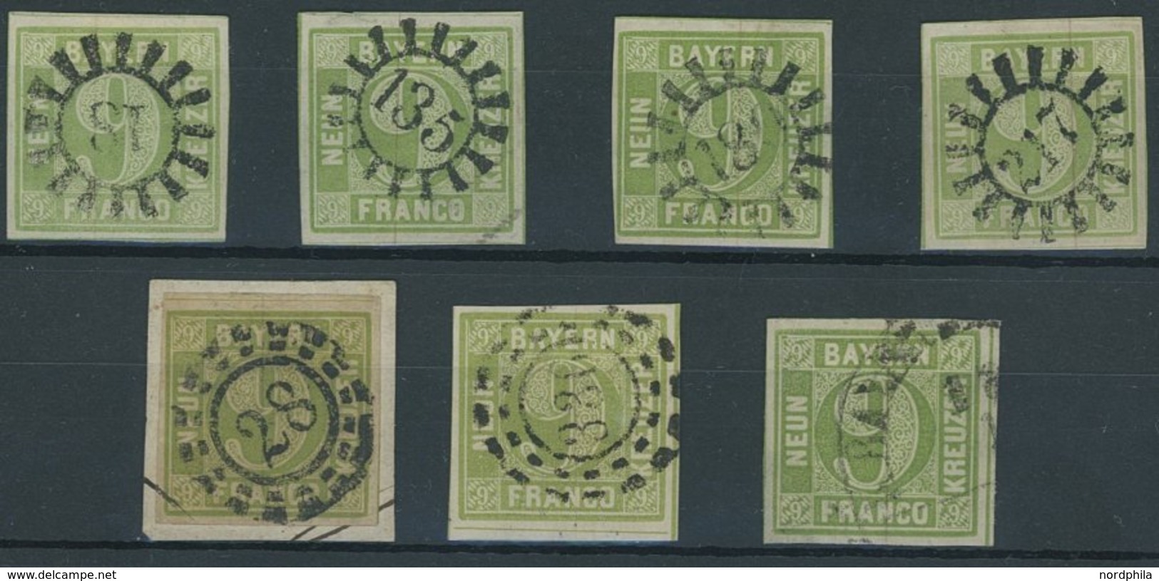 BAYERN 5 O,BrfStk , 1850, 9 Kr. Grün, 7 Pracht- Und Kabinettwerte In Nuancen - Otros & Sin Clasificación