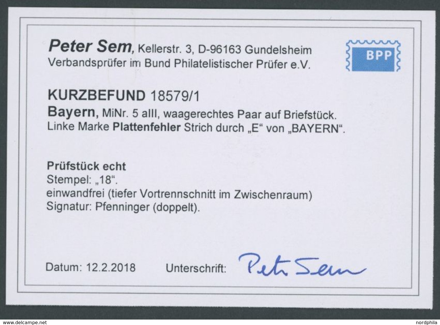 BAYERN 5a Paar BrfStk, 1853, 9 Kr. Blaugrün Im Waagerechten Paar (Vortrennschnitt Im Zwischenraum), Linke Marke Mit Plat - Other & Unclassified