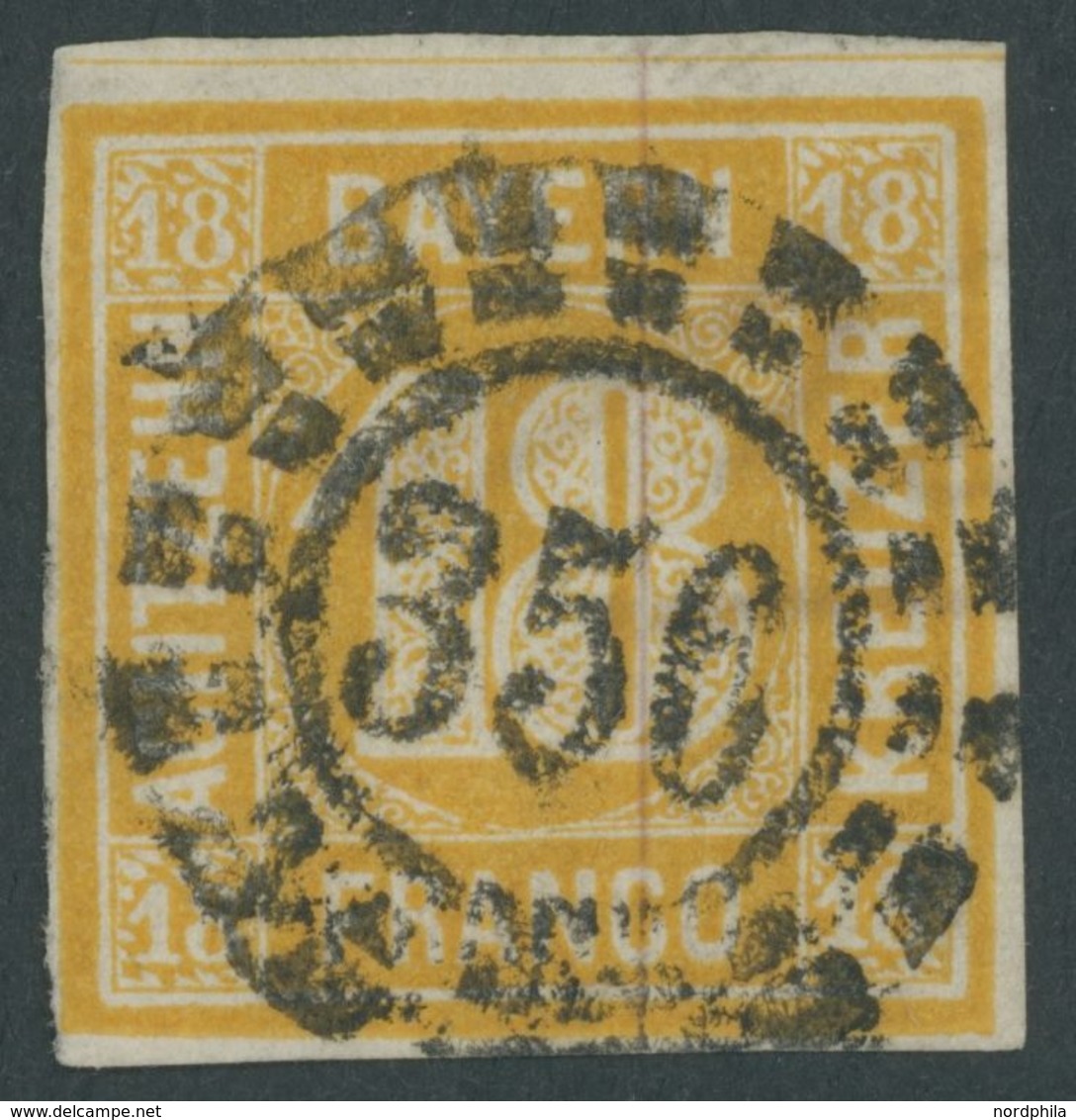 BAYERN 7 O, 1854, 18 Kr. Gelblichorange, Zentrischer Offener Mühlrad-Stempel 356, Pracht, Mi. 240.- - Sonstige & Ohne Zuordnung