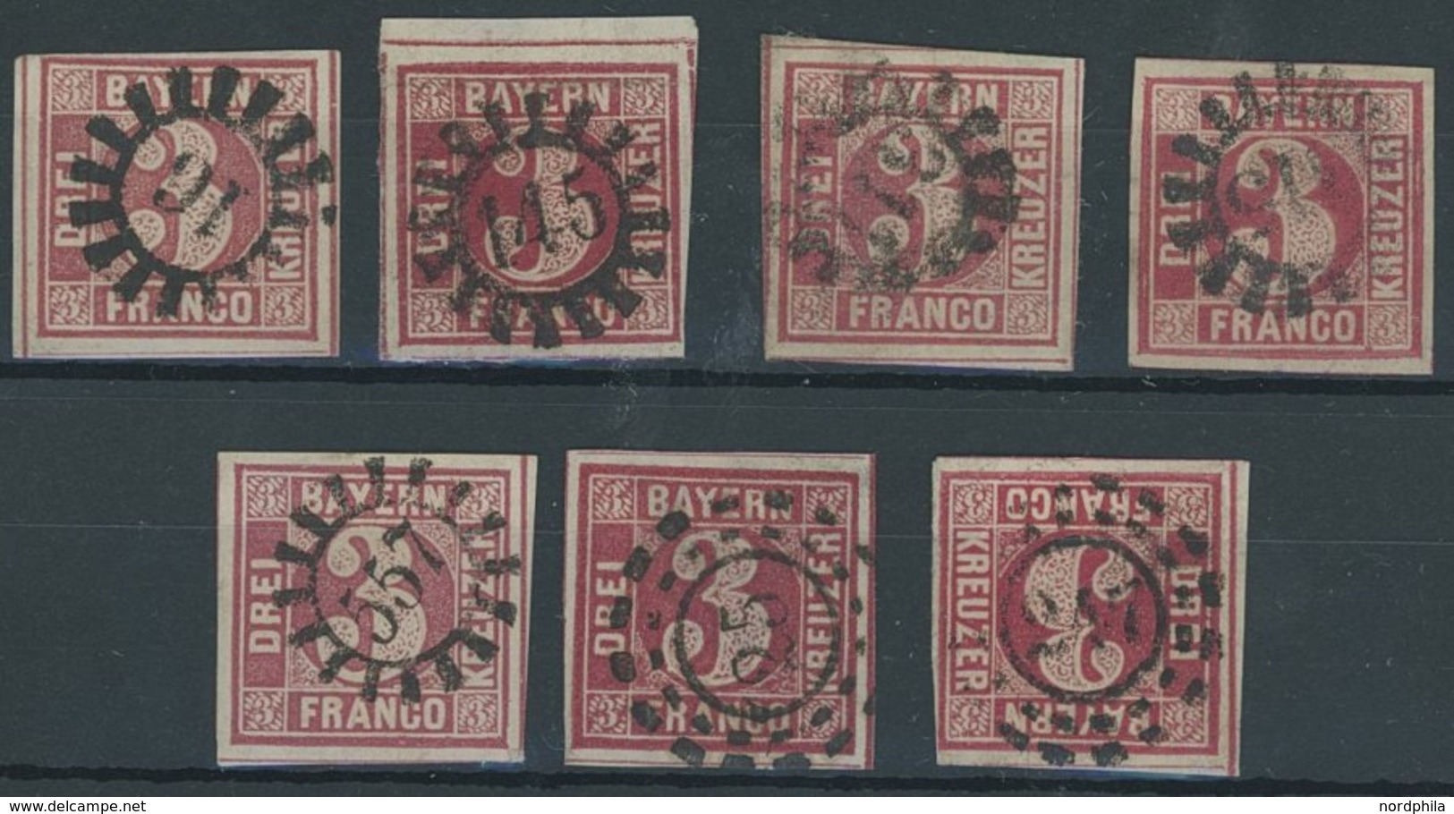 BAYERN 9 O, 1862, 3 Kr. Rosa, Rot, 7 Pracht- Und Kabinettwerte In Nuancen - Sonstige & Ohne Zuordnung