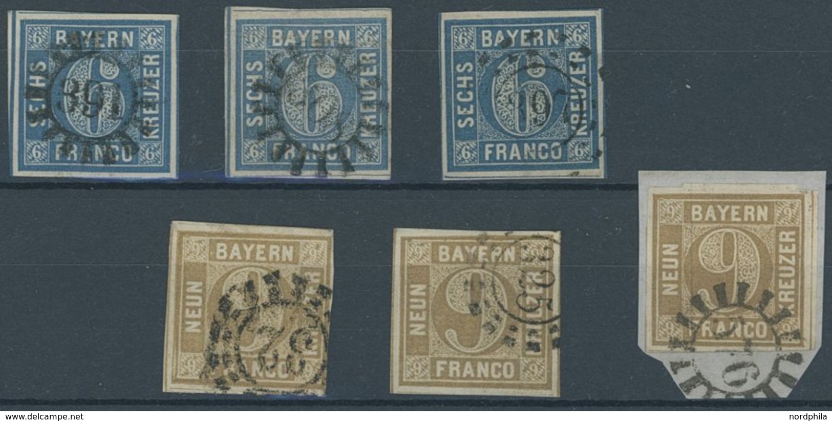 BAYERN 10/1 O,BrfStk , 1862, 6 Kr. Blau Und 9 Kr. Braun, Je 3 Pracht- Und Kabinettwerte In Nuancen - Autres & Non Classés