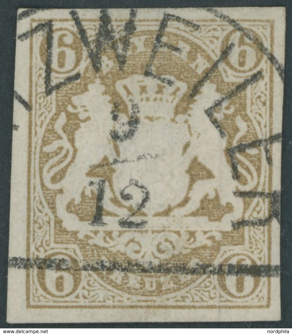 BAYERN 20 O, 1868, 6 Kr. Ockerbraun, Segmentstempel, Pracht, Mi. 60.- - Otros & Sin Clasificación