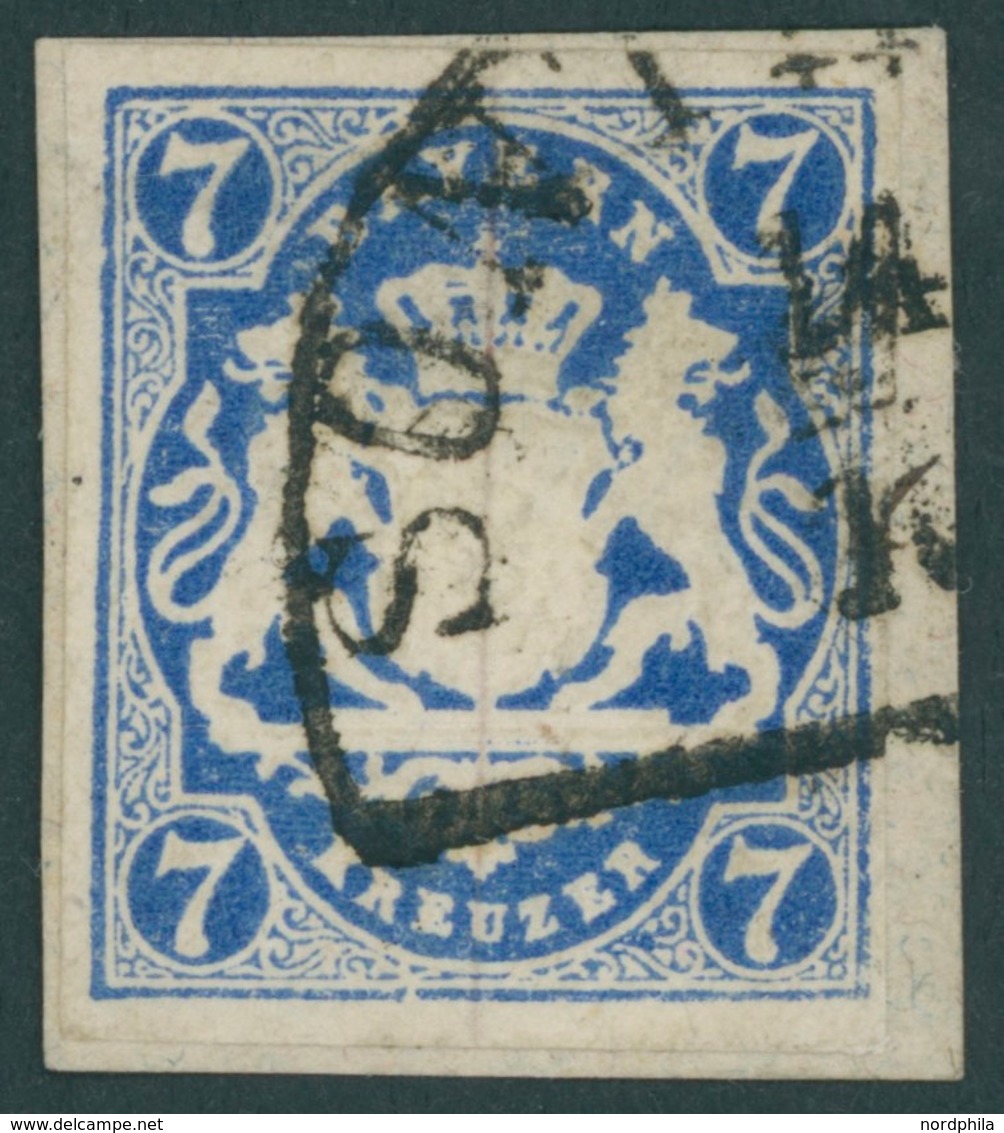 BAYERN 21c BrfStk, 1868, 7 Kr. Preußischblau, Farbfrisches Prachtstück, Gepr. Schmitt, Mi. (1000.-) - Autres & Non Classés