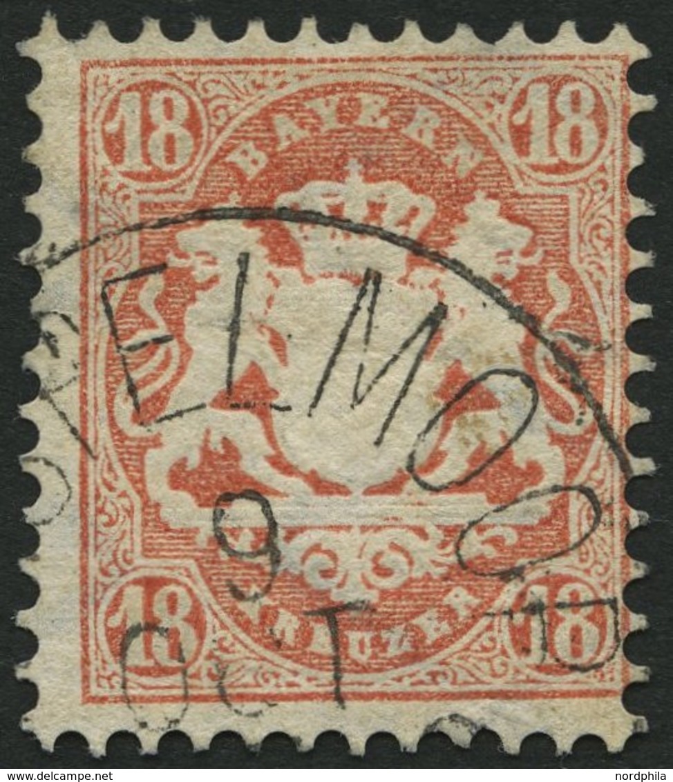 BAYERN 27Xb O, 1870, 18 Kr. Dunkelziegelrot, Wz. Enge Rauten, Feinst, Gepr. Stegmüller, Mi. 240.- - Altri & Non Classificati