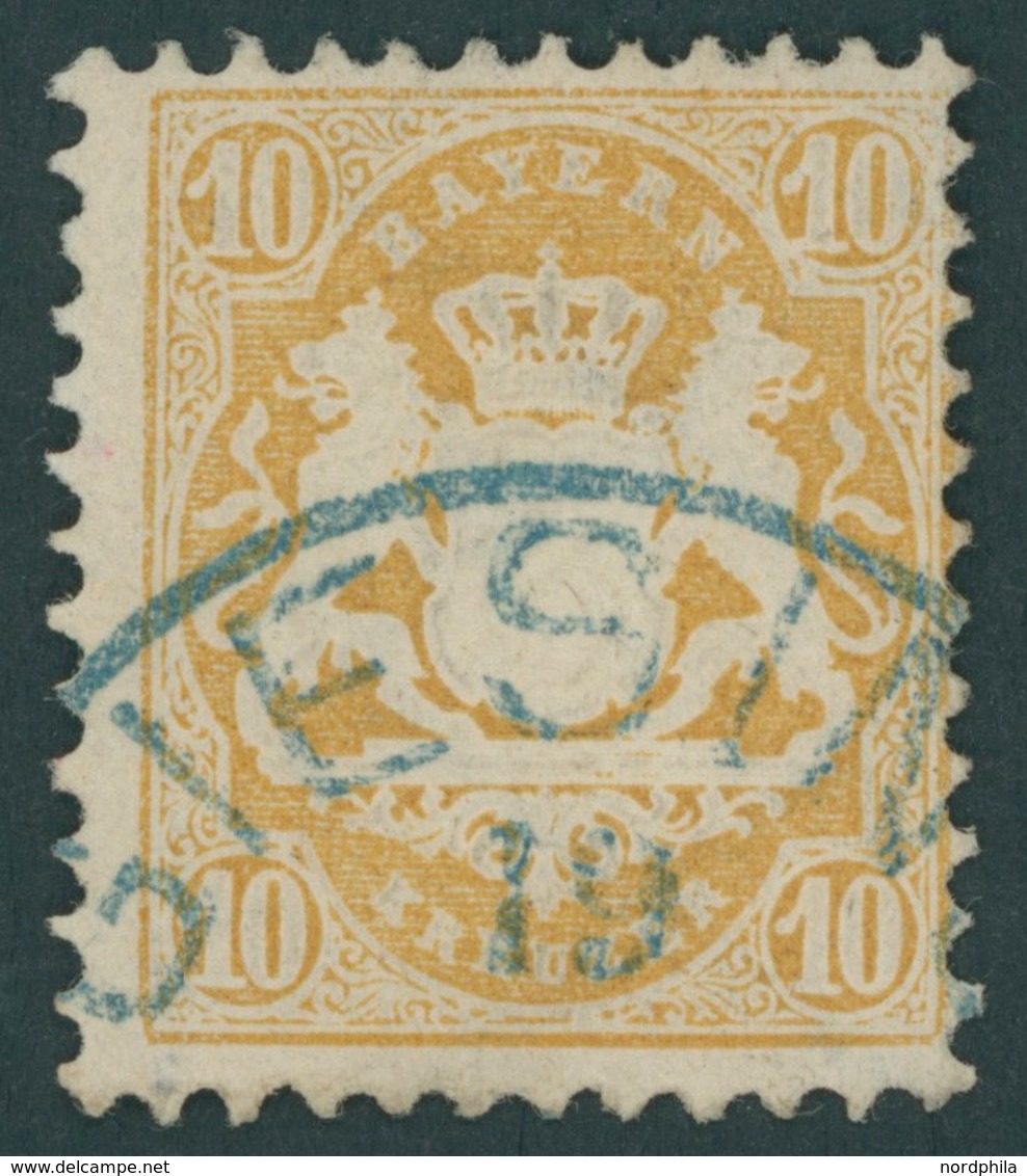 BAYERN 29Xb O, 1873, 10 Kr. Dunkelgelb, Wz. Enge Rauten, Seltener Blauer K1 GIESING, Kabinett, Gepr. Brettl, Mi. (500.-) - Other & Unclassified