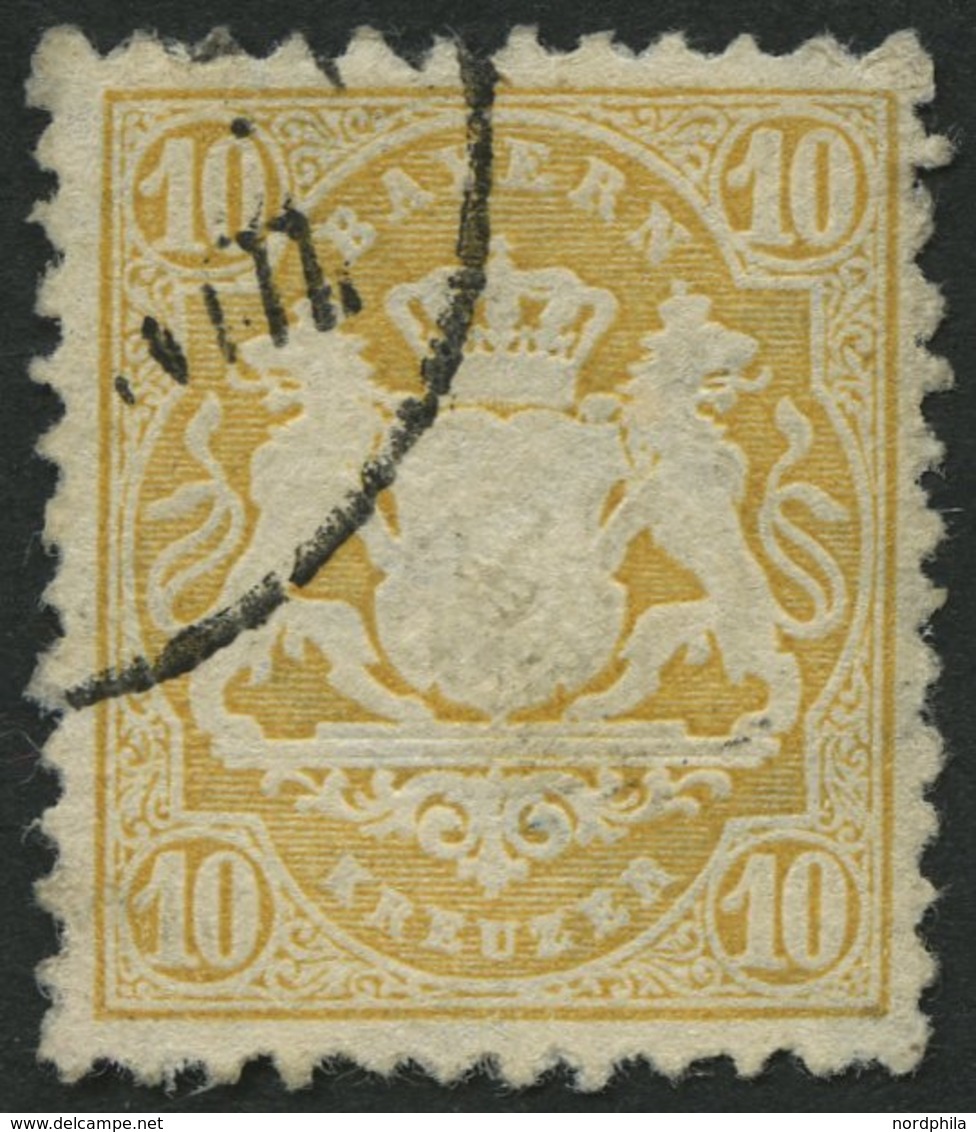 BAYERN 29Yb O, 1873, 10 Kr. Dunkelgelb, Wz. Weite Rauten, Pracht, Gepr. Stegmüller, Mi. 80.- - Other & Unclassified