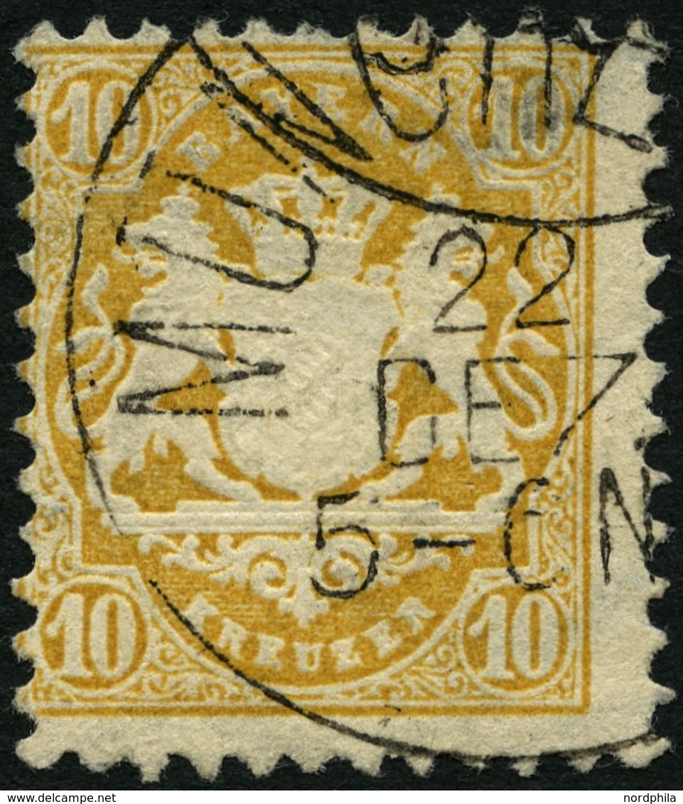 BAYERN 35 O, 1875, 10 Kr. Dunkelchromgelb, Wz. 2, Helle Ecke Sonst Pracht, Gepr. W. Engel, Mi. 320.- - Other & Unclassified