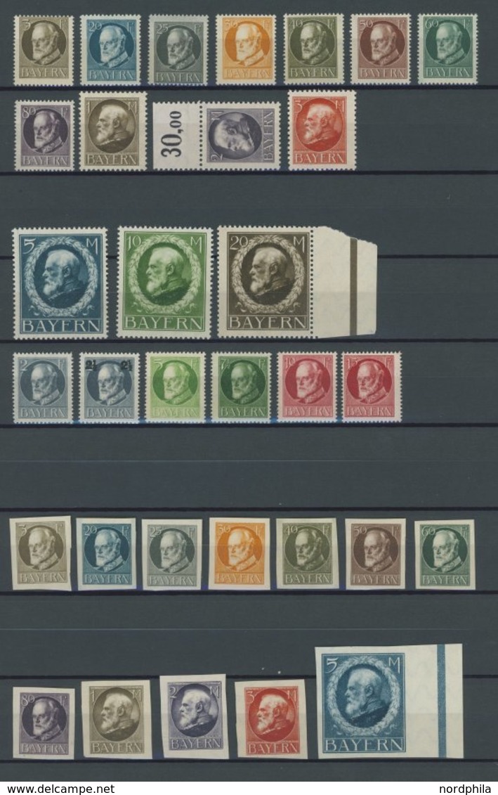 BAYERN 94II-115A/B **, 1916, Kriegsdruck, Gezähnt Und Ungezähnt, 2 Postfrische Prachtsätze (39 Werte), Mi. 70.- - Other & Unclassified