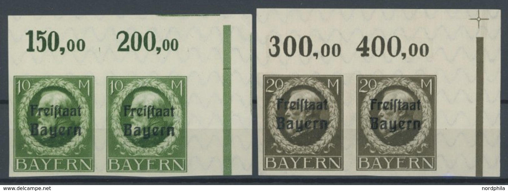 BAYERN 152-70B Paar **, 1919, Freistaat, Ungezähnt, In Waagerechten Randpaaren, Postfrisch, Pracht, Mi. (60.-) - Otros & Sin Clasificación