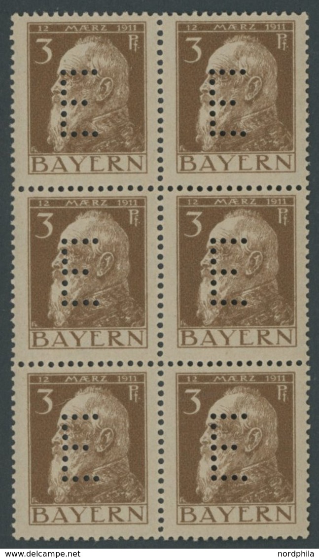 BAYERN D 6 **, 1912, 3 Pf. Braun Auf Mattgraubraun Im Postfrischen Sechserblock, Pracht, Mi. (72.-) - Altri & Non Classificati