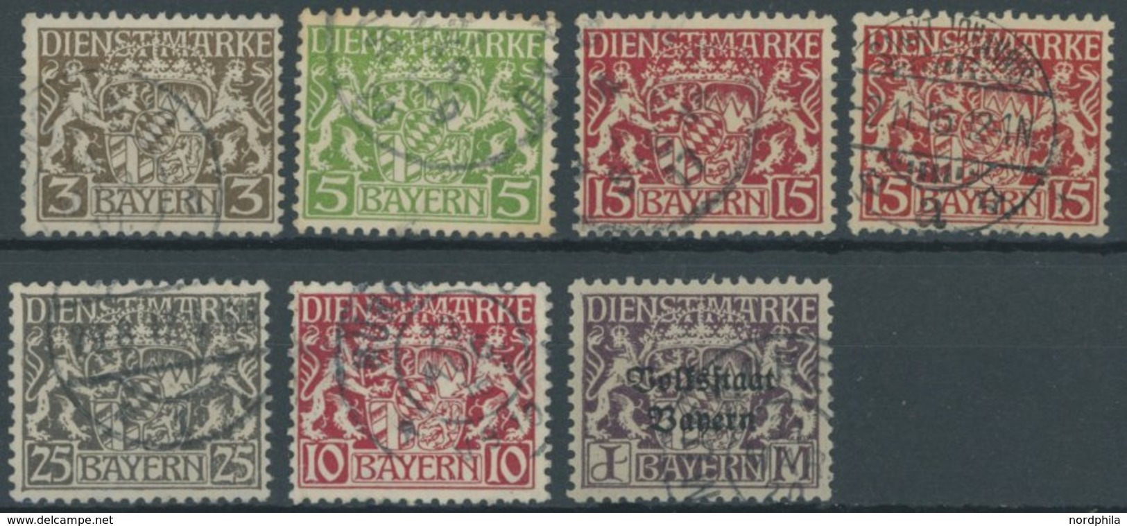 BAYERN D O, 1916-19, 7 Verschiedene Gestempelte Mittlere Werte Aus Mi.Nr. 16-43, Pracht, Alle Gepr. Helbig, Mi. 110.- - Autres & Non Classés