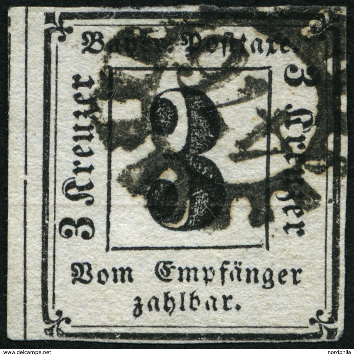 BAYERN P 1 O, 1862, 3 Kr. Schwarz, Nummernstempel 476, Feinst (helle Stelle), Mi. 400.- - Altri & Non Classificati