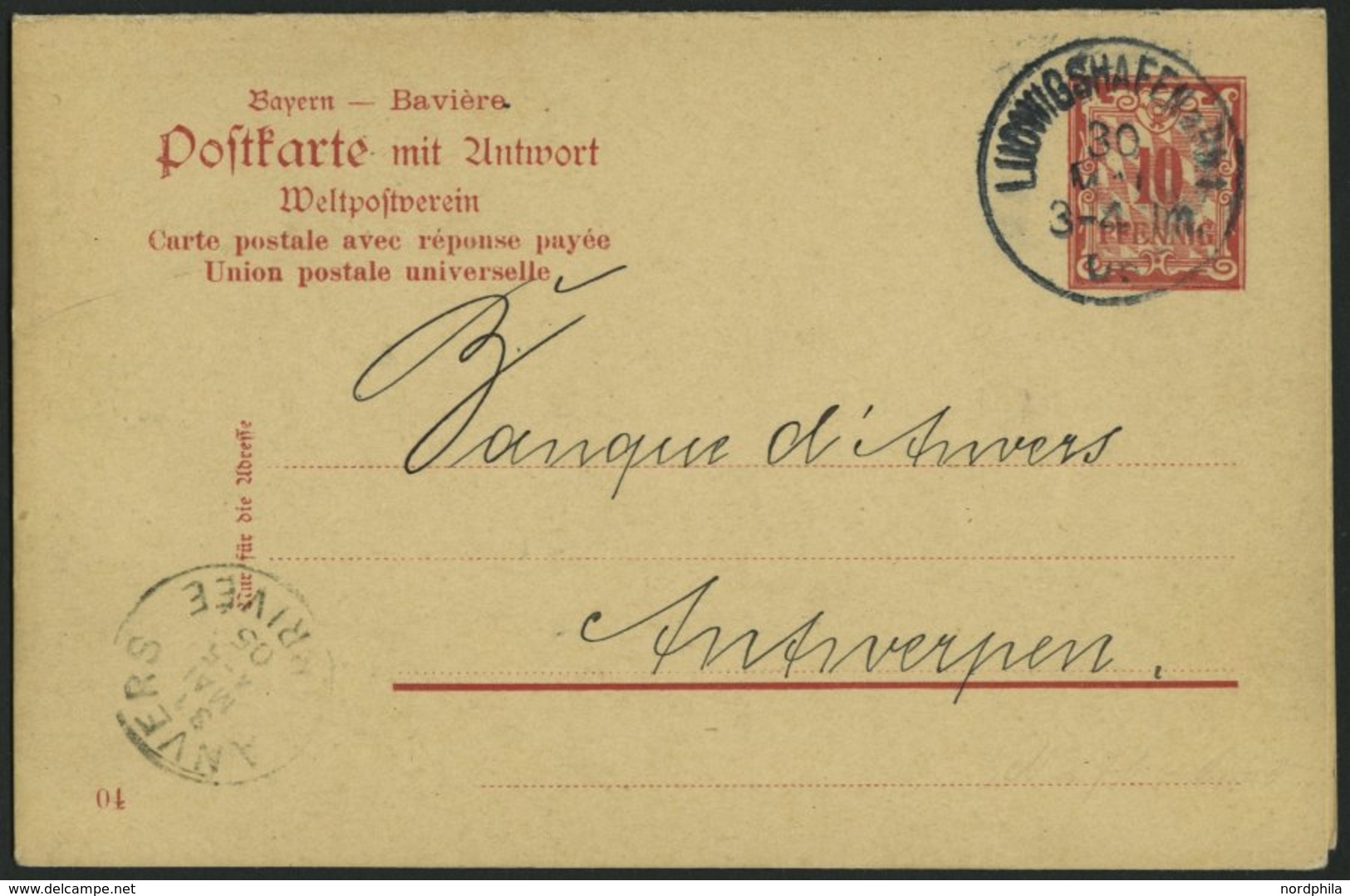 BAYERN P 70/02 BRIEF, 1905, 10/10 Pf. Ziffer Auf Raute, Ohne Wz., Stempel LUDWIGSHAFEN, Prachtkarte, Mi. 85.- - Sonstige & Ohne Zuordnung