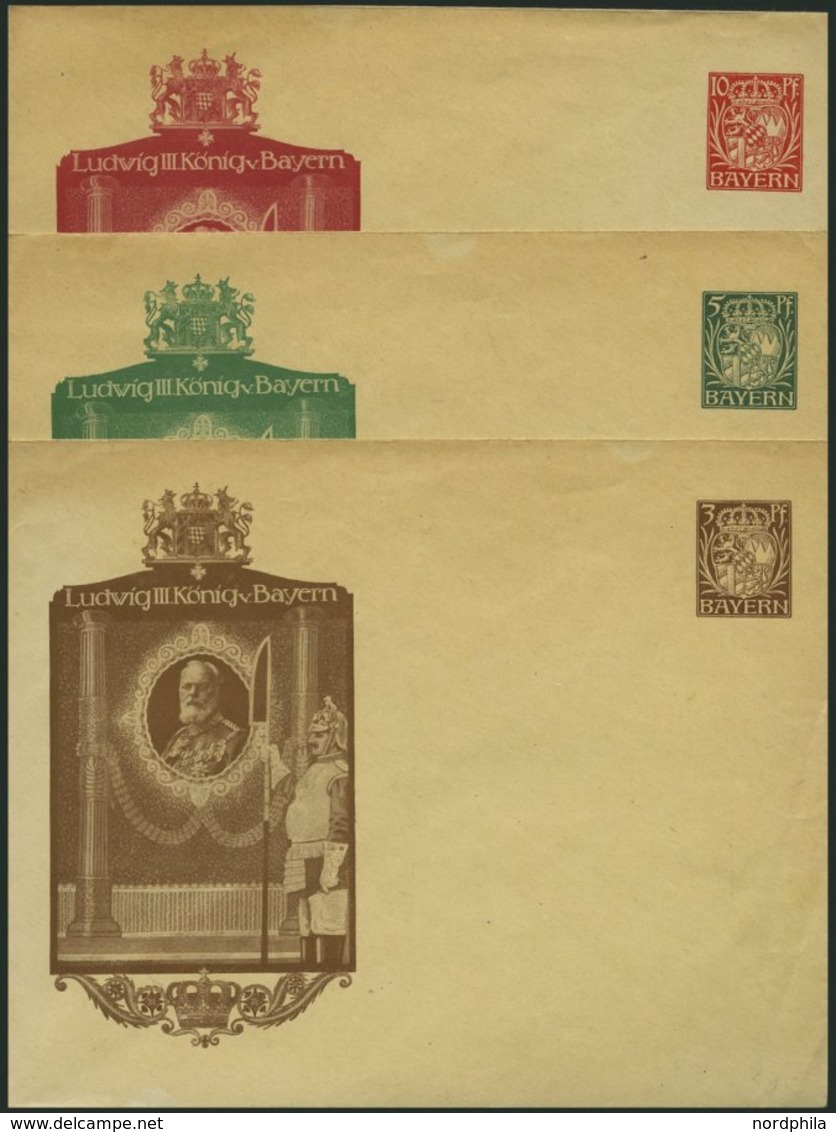 BAYERN PU 31/2,34 BRIEF, Privatpost: 1914, 3, 5 Und 10 Pf. Wappen Ludwig III. König V. Bayern, Ungebraucht, 3 Prachtumsc - Other & Unclassified