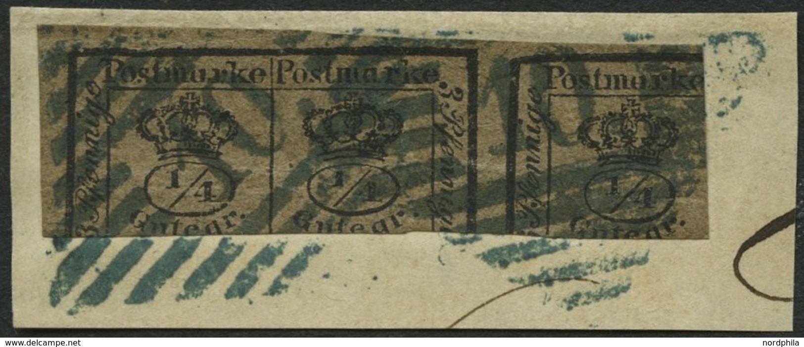 BRAUNSCHWEIG 9a BrfStk, 1857, 3/4 Gr. Schwarz Auf Graubraun, Blauer Nummernstempel 10 (CALVÖRDE), Prachtbriefstück, Sign - Brunswick