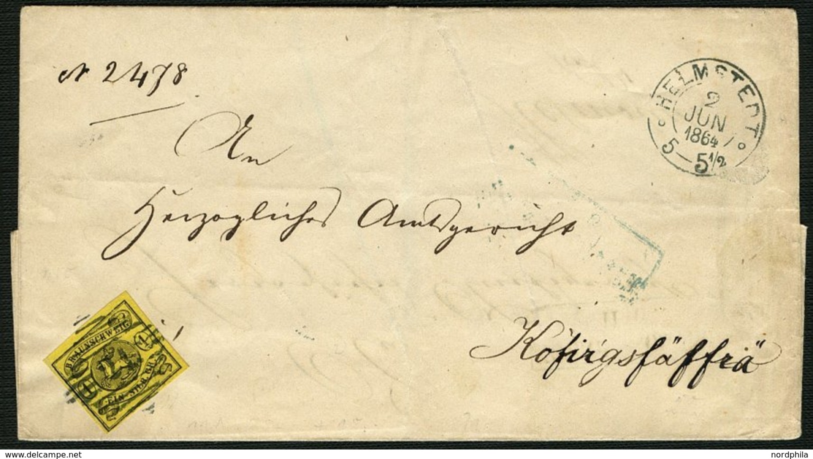 BRAUNSCHWEIG 11A BRIEF, 1864, 1 Sgr. Schwarz Auf Lebhaftgraugelb Mit Nummernstempel 21 Auf Doppelt Verwendeter Briefhüll - Braunschweig