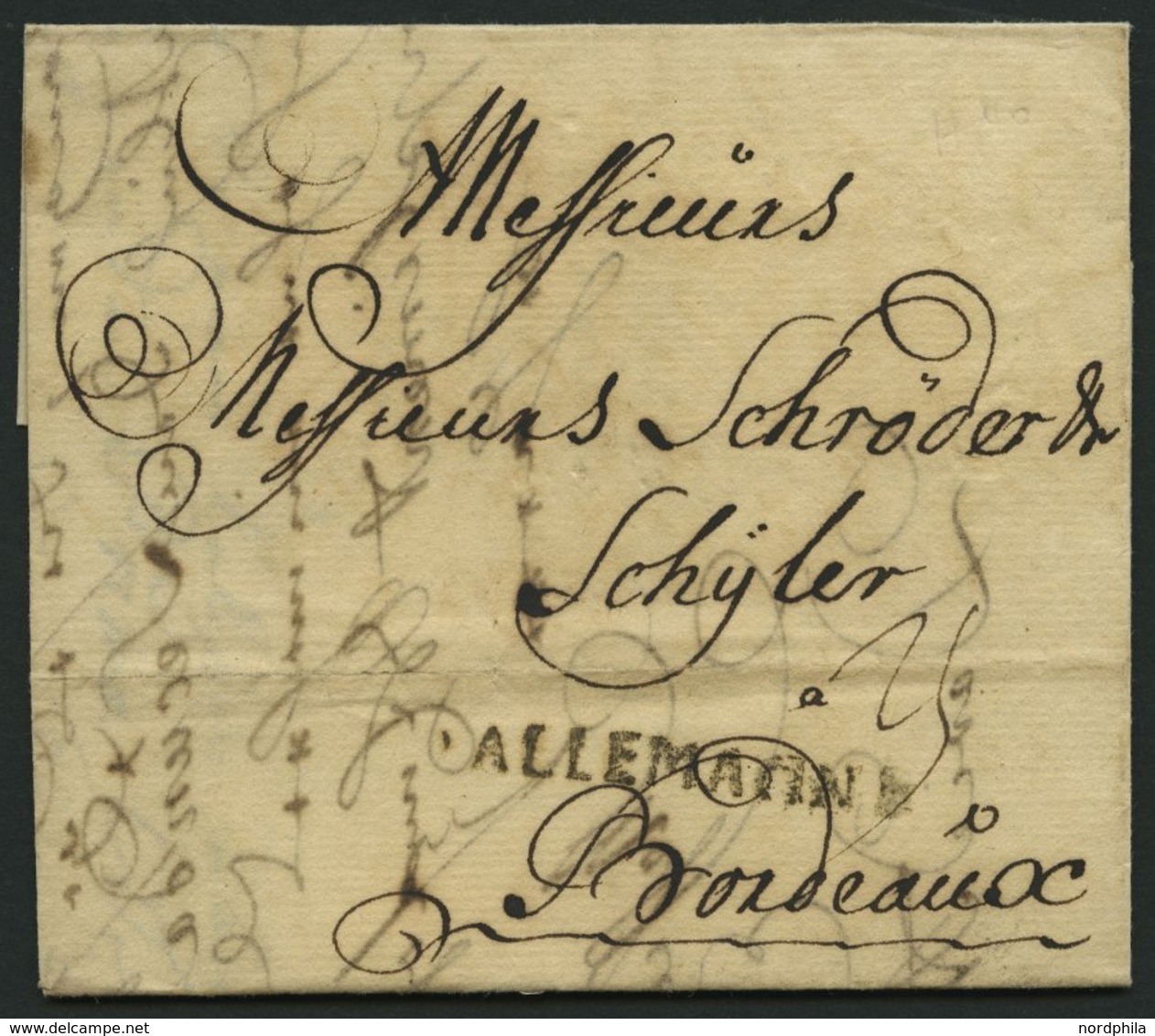 HAMBURG VORPHILA 1740, ALLEMAGNE, L1 Auf Brief Von Hamburg Nach Bordeaux, Pracht - Other & Unclassified