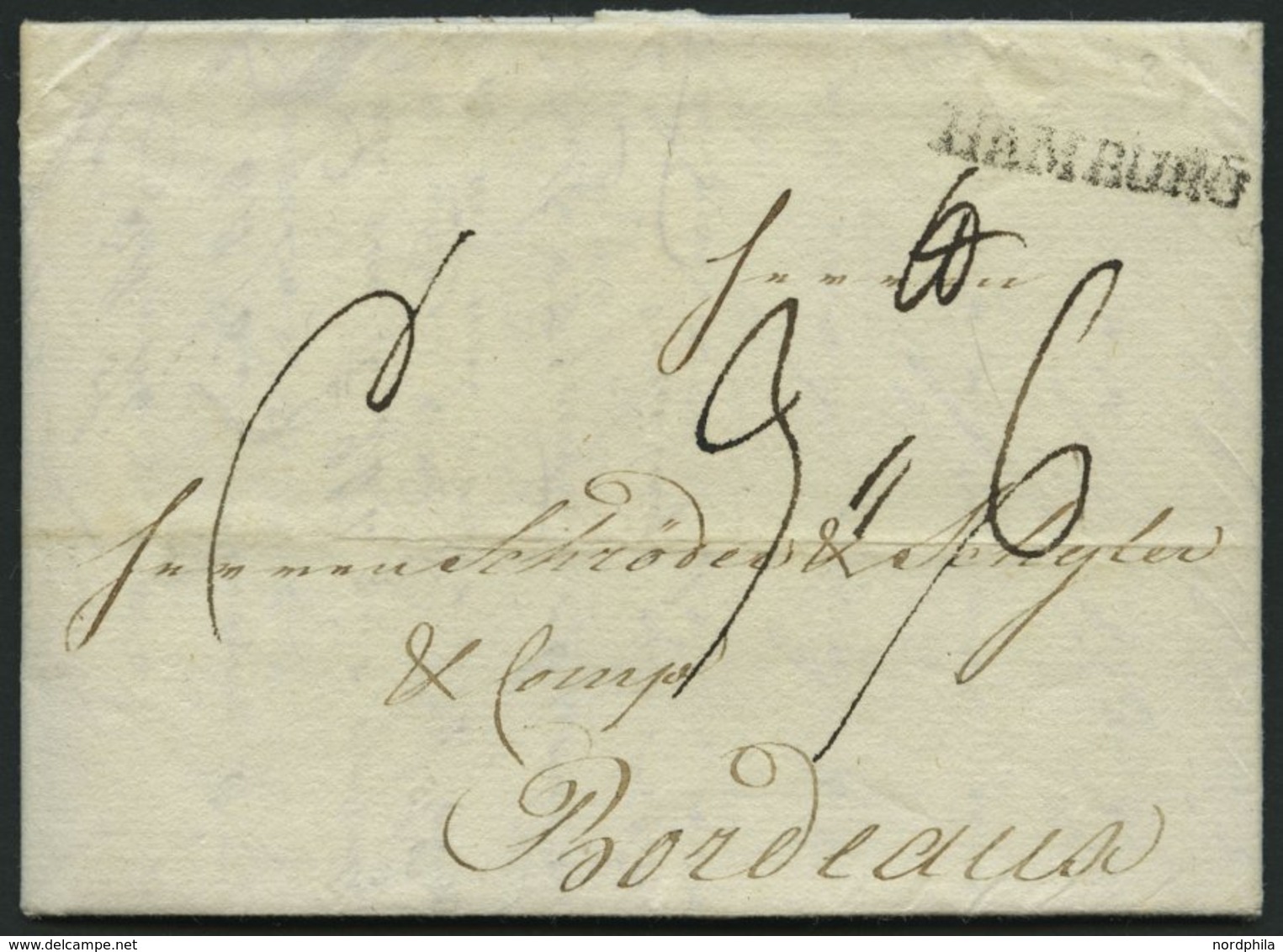 HAMBURG VORPHILA 1789, HAMBURG, L1 Auf Brief Nach Bordeaux, Registraturbug, Pracht - Autres & Non Classés