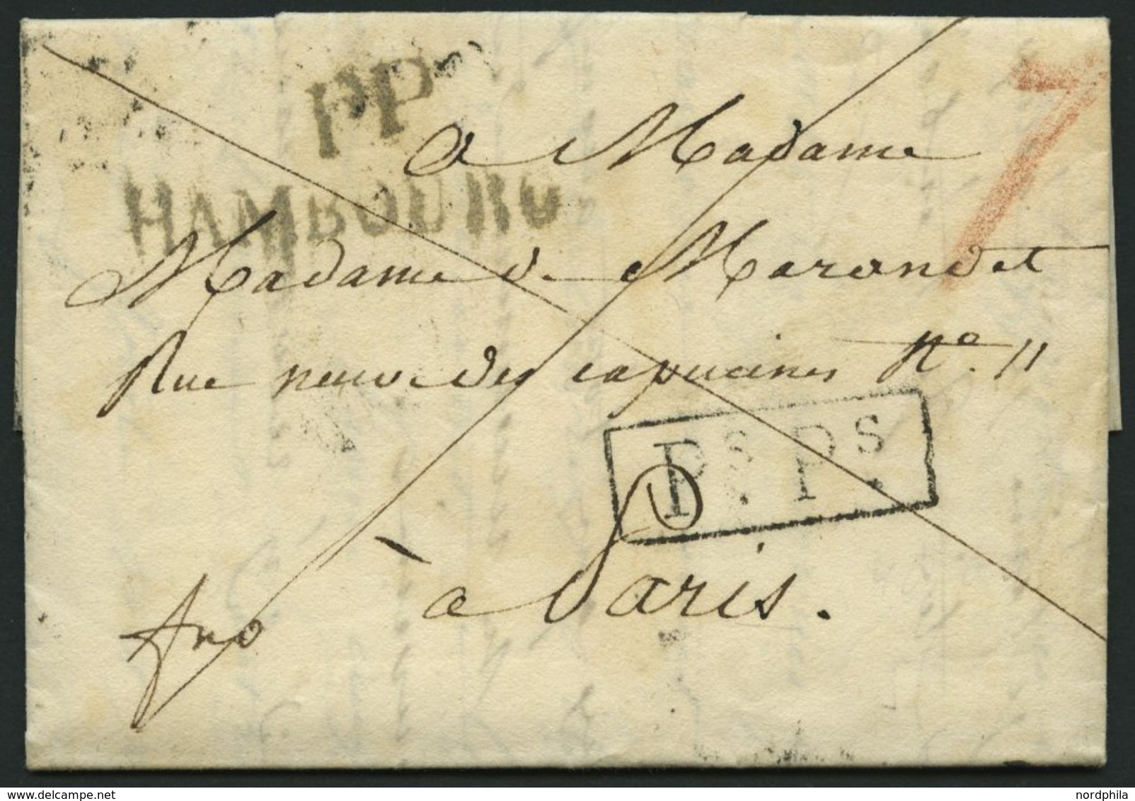 HAMBURG VORPHILA 1817, HAMBOURG, L1 Auf Brief Nach Paris, Nebenstpl. PP Und R1 Ps.Ps., Pracht - Andere & Zonder Classificatie