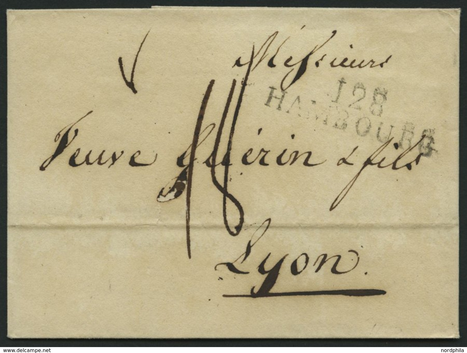 HAMBURG VORPHILA 1812, 128 HAMBOURG, L2 Auf Brief Nach Lyon, Pracht - Autres & Non Classés