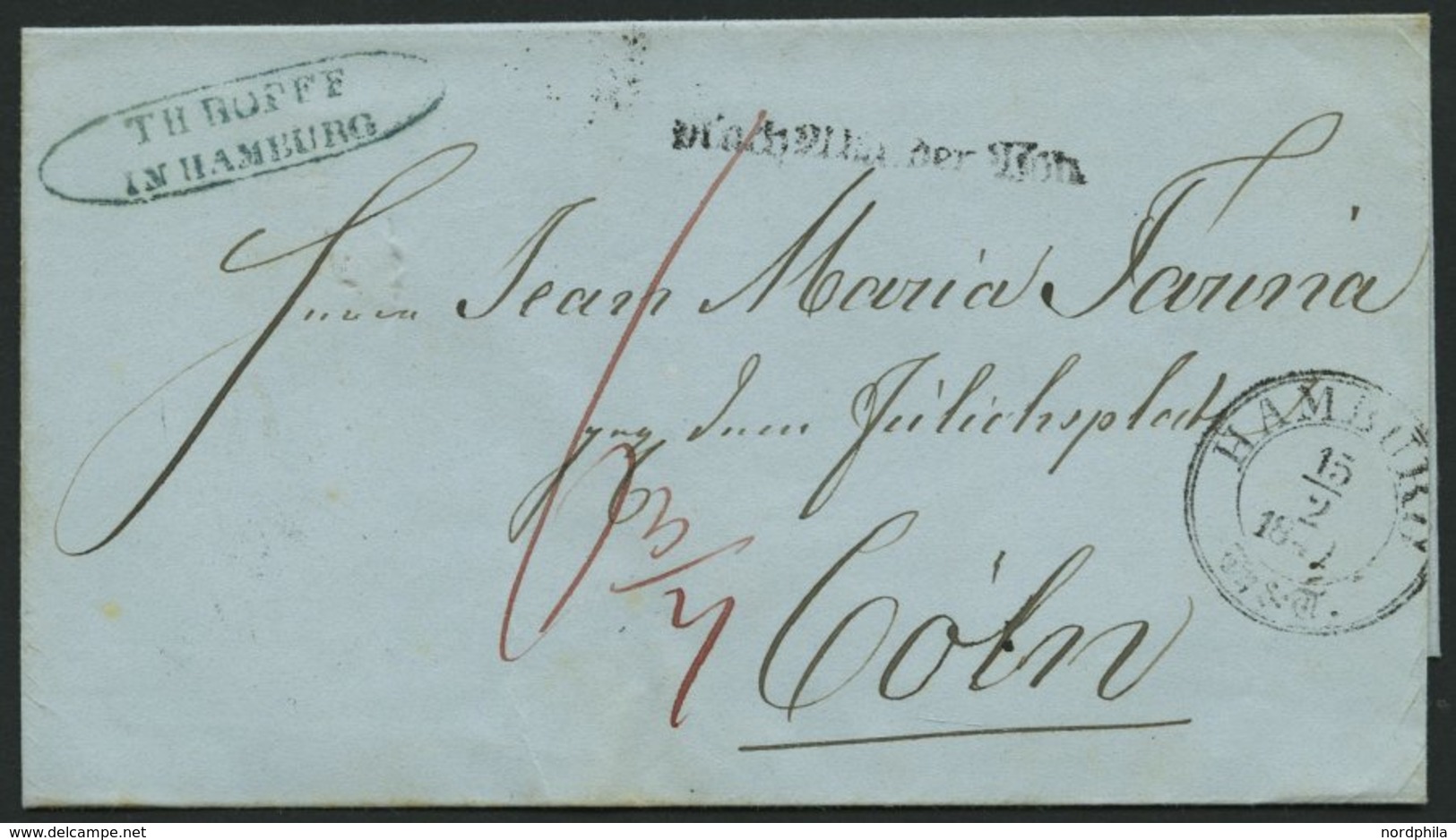 HAMBURG - THURN UND TAXISCHES O.P.A. 1842, HAMBURG Th.& T., K3 Auf Brief Nach Köln, L1 Nach Abgang Der Post, Pracht - Andere & Zonder Classificatie